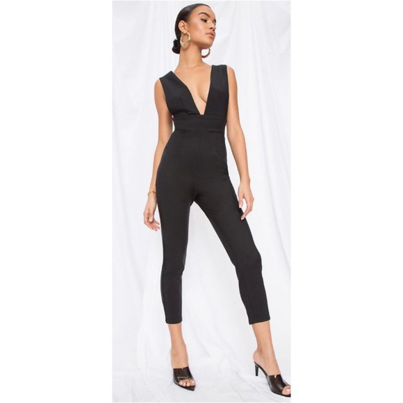 superdown Pants - NEW By the way Gloria black deep V-neck jumpsuit S